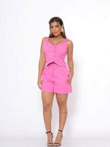 Conjunto Feminino Tricoline Shorts e blusinha