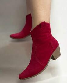 Bota ALINE BORGES Feminina Texana Western Country Salto BAIXO Cano Alto Longo Confortável Moda Atual botas femininas cano curto - Vermelho - Visão 2