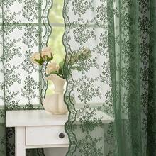 Sage Green Lace Curtains 54 Inch Length 2 Panels, Romantic Floral Pattern, Short Sheer, Bedroom, Laundry Room, Filtering, Boho Kitchen Small Window Treatments, W52 X L54, Sage - Olive Green - View 5