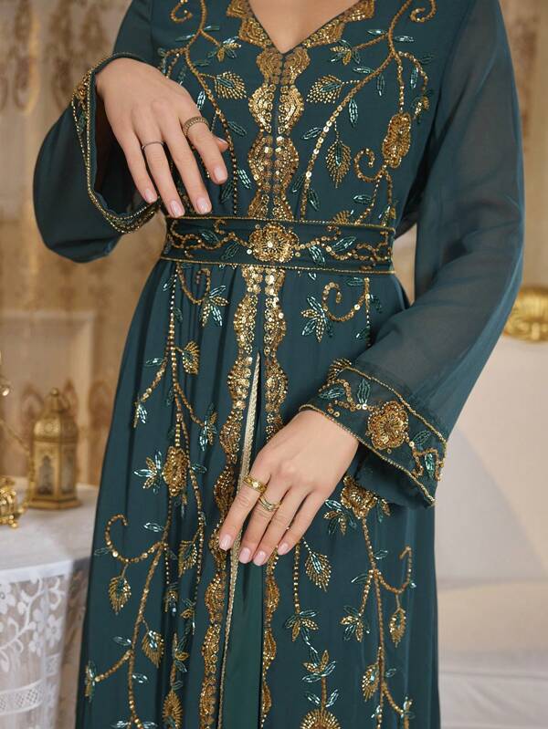 Abito elegante da donna con maniche lunghe e paillettes 2 in 1