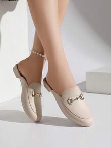 2025 New Metal Buckle Fashionable Solid Color Pumps & Mules, Shoes - Beige - View 5