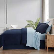 7-Piece Reversible Bed In A Bag Comforter Set With Sheets, Blue Floral, Queen - Navy - 查看 3