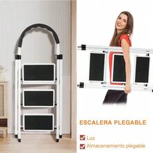 Escaleras de Tijera de 4 Peldaños, Escalera Tubular Antiderrapante, Escaleras Plegables para Casa, Oficina, Comercio e Industria (Negro - 4 Peldaños) - Negro - Ver 3