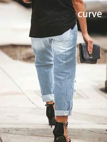 2025 European And American Spring And Summer New Casual Mid-Waist Ripped Straight Pants Street Style Long Jeans For Women