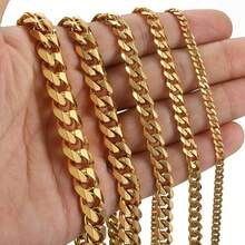 Trendsmax 3/5/7/9/11mm Gold Plated Stainless Steel Cuban Curb Chain Necklace, 16-30 Inches, For Mens Womens Link Jewelry 2025 New - 3mm Gold - 查看 6