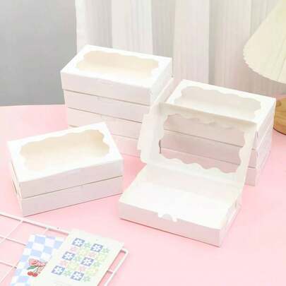 15 件带透明窗口的饼干盒，白色烘焙甜点盒，用于糕点、馅饼、糖果的优质礼品容器