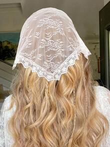 1 件简约街头风格白色蕾丝花朵装饰头巾发带头巾头带吸汗带，发带秋冬发饰女士度假装女士