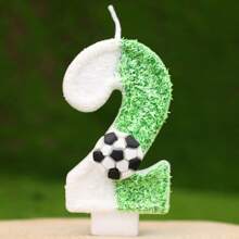 Creative Hot-Selling 0-9 Numeric & Letter DIY Birthday Cake Candle, Handmade Party Festival Decoration Candle, White & Green Bicolor, Colorful Glitter Football Field Design, For Birthdays, Celebrations, Photo Props, 1 Pc