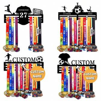1pc Customized Soccer Player Medal Display Rack, Personalized Name Medals Holder, Iron Art Home Wall Decor Hanging Rack, Suitable For Bedroom, Living Room, Entrance,Delicate Romance