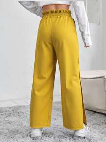Pantalón ancho holgado pretina elástica mujer casual calor fresco suave verano primavera - Amarillo - Ver 2