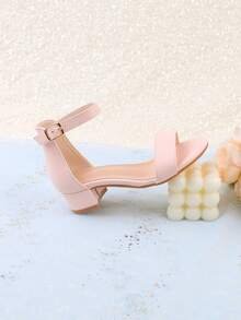 Sandalias de tacón alto grueso y puntera abierta de color rosa para niñas, zapatos formales de vestir para niña de las flores, boda, fiesta, princesa, adecuados para niñas pequeñas/niñas pequeñas/niñas grandes - Rosa - Ver 7