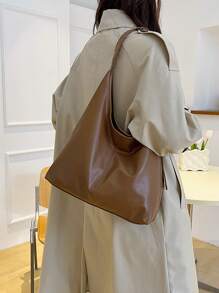 Bolso de hombro de gran capacidad y unicolor suave con estilo vintage para mujeres, bolso cruzado versátil con asas, bolso de hombro tipo hobo de gran capacidad, bolso bandolera casual para el trabajo