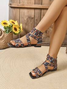 Women's High-Top Zipper Locating Print Outdoor Lightweight Sandals - Color - View 2