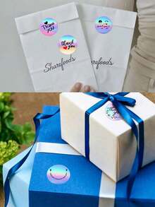 500 张/卷彩虹全息贴纸，24 种设计微笑和感谢贴纸，用于手工礼品卡、包装、DIY 工艺品的装饰封条贴纸，PVC 不干胶贴纸，学校用品，返校 - 彩色 - 查看 5