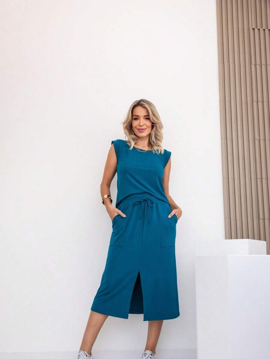 Women's Premium Fleece Midi Skirt Set - 水鴨藍 - 查看 1