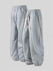 Pantalones casuales versátiles de unicolor de pierna estrecha para mujeres, con ajuste de cordón, simples y de moda, adecuados para deportes al aire libre y entrenamiento físico - Gris Claro - Ver 2