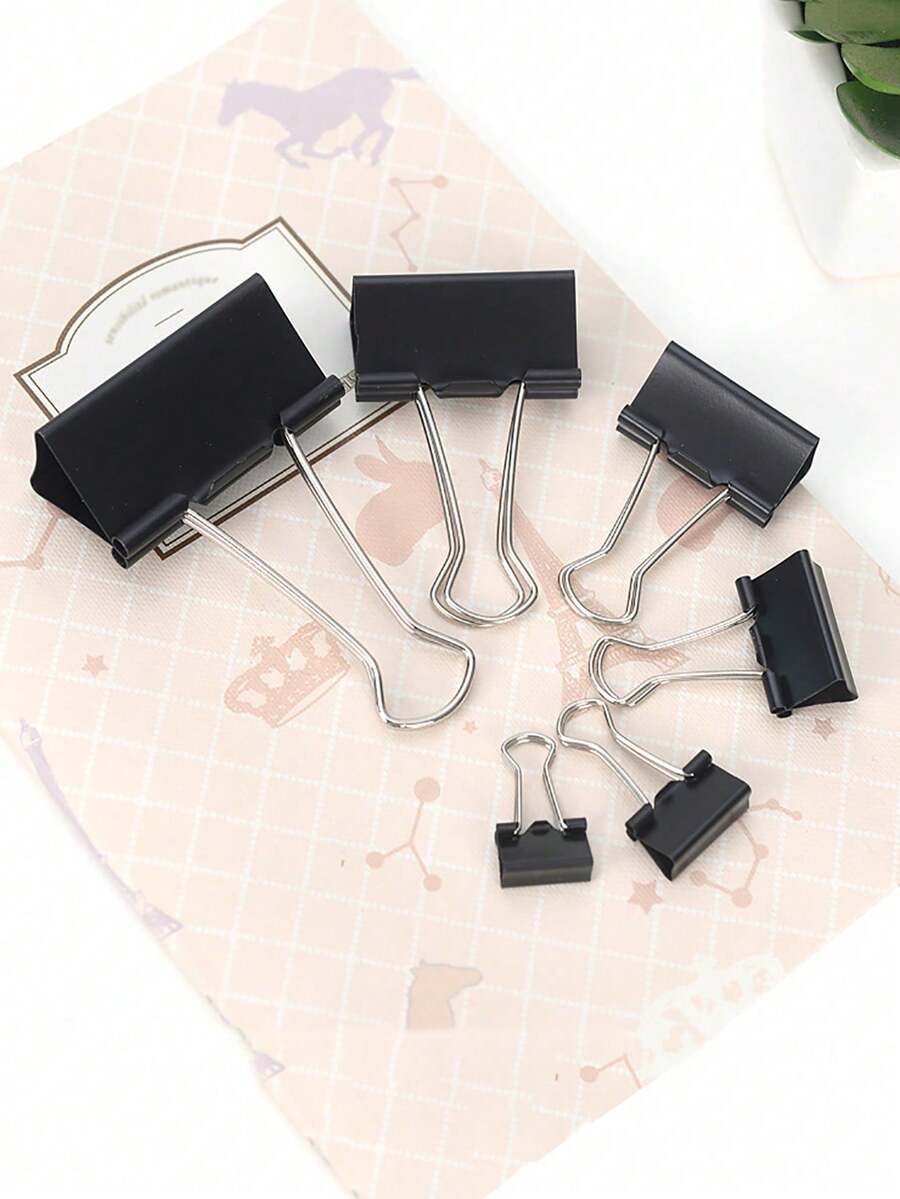 10pcs Black Long Tail Clips, Small, Medium & Large Binder Clips For Documents, Invoices, Test Papers, Records - Multicolor - View 1