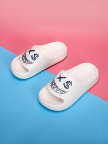 儿童泡沫拖鞋轻便防滑软底可爱卡通休闲家居凉鞋速干简约系带男女儿童沙滩人字拖 - 白色 - 查看 2