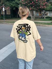 Men's Skater T-Shirt Oversized Cotton Short Sleeve Casual - 卡其色 - 查看 6