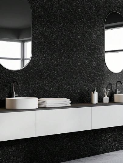 1roll Glitter Zwart Zilver Wallpaper Peel Stick Self Adhesive Removable Bedroom Walls Fabric Contact Paper Cabinets Drawer Dresser Room Home Wand Bathroom ation Stuff Living Ho Art Wallpapers Stickers Sticker view 9