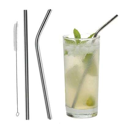 Kit Canudos Inox Reutilizável Com 3 Canudos + Limpador