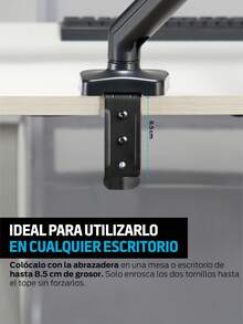 Redlemon Soporte Hidráulico para Monitor de Hasta 27 Pulgadas, Ajuste Vertical, Horizontal y Diagonal de Movimientos Libres, Base para Escritorio de 1 a 8.5 cm - Negro - Ver 5