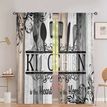 2 Stück schwarze Buchstaben Muster Vorhänge, Heimtextilien Fenster Dekoration, Gardinenstangen Tasche digital bedruckte Vorhänge, Polyestermaterial, geeignet für Wohnzimmer, Küche, Schlafzimmer, Arbeitszimmer, Esszimmer, Heimdekoration