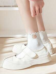 1/5 Pairs Women's Cartoon Bear Floral Lace Ruffle Trim Sweet Print Ankle Socks, Spring/Summer, Japanese Style - Multicolor - View 5