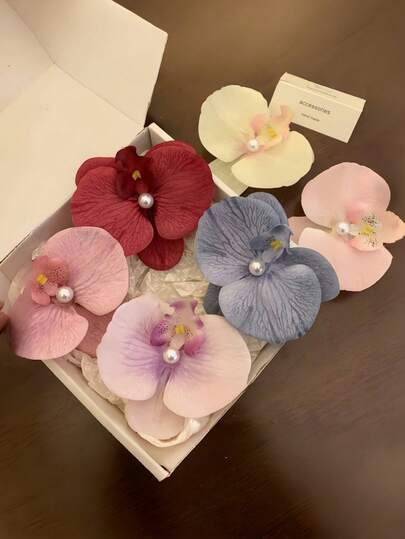 1 pieza Horquilla con flor, mariposa y orquídea simulada, ideal para sesiones de fotos, decoración de fiestas en la playa, elegante y hermoso regalo del Día de San Valentín, pasadores de pelo, accesorios para el cabello, pinzas para el cabello, artículos escolares
