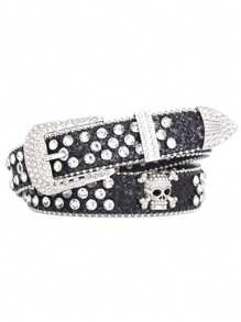 2025 Fashion European American Style Belt Luxury Studded Rhinestone Crystal Gothic Skull Metal Buckle Edgy Punk Birthday Gift Y2K Retro Dark Aesthetic Accessories ‌Structure Breakdown: Casual, Business, Boyfriend Husband Father Dad Men Gift, Daily Wear, Fashion, Teen, Outdoor, Vacation, Athletic, Travel, Street, Boho, Vintage Fall, Autumn, Halloween Autumn-Winter Accessories