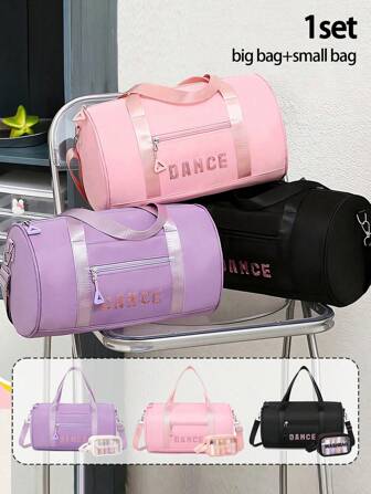 2 piezas/Set Bolso de ballet de unicolor y lindo, bolso de gimnasio, fitness y viaje, bolso impermeable para niñas, bolsa de tocador transparente, cabe tutú de ballet, tap dance, pijamada de fin de semana, grande, bolso de viaje ligero - perfecto para viajes de una noche, danza, deportes y uso diario. Bolso para la escuela, accesorios escolares, artículos escolares