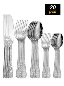 Ensemble de 20 pièces de couverts en acier inoxydable, comprenant couteaux, fourchettes et cuillères. Ensemble de couverts occidentaux convenant pour la maison, la cuisine, le restaurant, l'hôtel et les mariages. Ensemble d'ustensiles de cuisine.