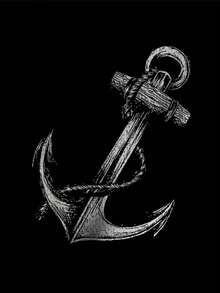 Plus Size Men's Black T-Shirt With Anchor Print, Soft Fabric, Fashionable Casual Top - Multicolor - View 7