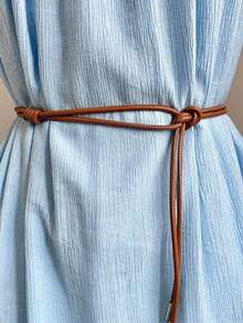 1 件波西米亚 PU 皮革休闲简约软绳结细腰带，适合女士，百搭长款设计，适合连衣裙装饰，适合所有季节时尚夏季、秋季、万圣节