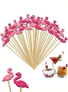 50/100 Pcs Flamingo Cocktail Picks -Flamingo Toothpicks Bamboo Toothpicks For Fruits, Appetizers,Decorative Fruit Picks,Wedding Cocktail Accessories,Restaurant Garnish Picks,BBQ Appetizer Skewers, Sandwiches, And BBQ, Decorative Party Supplies