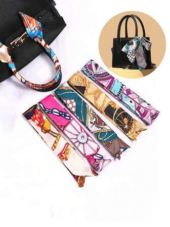 1pc/3pcs/5pcs New Creative Fashion Bag Handle Scarf Streamers, Versatile Long Narrow Scarf, Neckerchief, Hair Tie Streamers, Gift Box Decorative Scarf, Hat Decor Scarf, Suitable As Valentine's Day, Mother's Day, Best Friend, Teacher, Souvenir Gift (Printed Pattern Position Not Fixed)