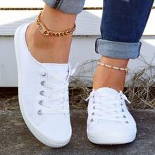 Women's Spring/Summer New Pure White Slippers Are Comfortable, Fashionable And Versatile, Round Toe, Soft Sole, Breathable, Low-Top, Lace-Up Plus Size Women's Shoes - trắng - Xem 2