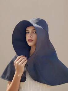 1pc Women's Large Shawl UV Protection Sun Hat, Full Covering Beach Hat - Multicolor - View 2