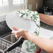 2/4pcs Green Floral Leaves Boho Style Kitchen Towel, 16x24 Inch, Seasonal Spring/Summer Decorative Hand Towel