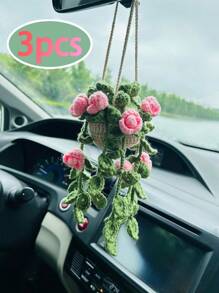1 pieza Planta de crochet linda para espejo retrovisor de carro/decoración de habitación, accesorio colgante hecho a mano para espejo de carro estilo bohemio, adecuado para mujeres y niñas, decoración estética interior verde del carro, adorno colgante para camión para hombres