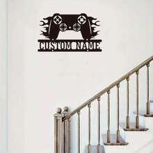 Customizable Gamer Metal Wall Art, Personalized Video Game Controller Logo, Decorative Iron Sign For Game Room Home Decor - Black - View 2