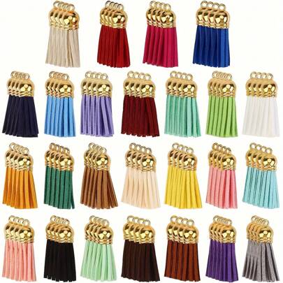 10/30/50/100 Pcs Colorful Gold Faux Leather Tassel Accessories Set For DIY Craft Jewelry Making Earrings Pendant Key Chain Decoration
