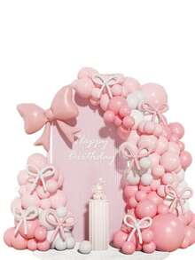 1set Birthday Decorations Bow Pink And White Balloon Arch Kit Include Bow Balloon Light Pink White Bow Balloons For Pink Bow Birthday Party Decorations - Multicolor - View 6