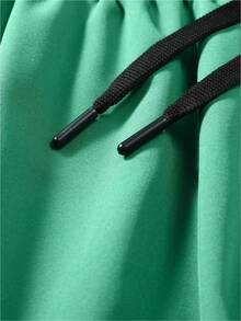 春夏连体纯色运动短裤防滑双层男女情侣短裤适合跑步、户外健身、休闲装 - 綠色 - 查看 4