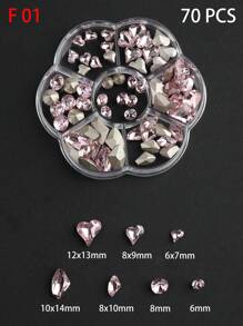70 pezzi Decorazioni per unghie a forma di cuore tridimensionale, diamanti in vetro finti per arte di unghie, accessori per unghie, decorazioni a cuore, forniture per manicure, elementi essenziali per nail salon e nail tech