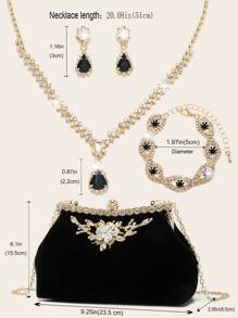 Conjunto de joyas de mujer con cristales de aspecto brillante, lujoso conjunto de joyas con cristales de agua que incluye collar, aretes y pulsera. Bolso de fiesta suave con cristales tallados. Bolso de mujer de fiesta personalizado para novia y boda, bolso elegante y brillante.