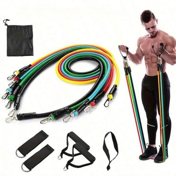 Juego completo de bandas de resistencia con anclaje para puerta, asas y bolsa de transporte - Bandas de TPE antideslizante, adecuadas para entrenamiento de fuerza, estiramiento corporal y rutina de ejercicios en casa - Accesorios de gimnasio rojo/amarillo/negro