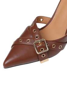 Kitten Heels For Women  Vintage Pointed Toe Heels Mules Sexy Pointy Studded Heels Slip On Stiletto Heels Pumps Party Wedding Shoes Women - màu nâu - Xem 3