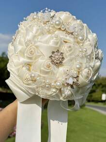 1PC Wedding Bouquet For Bride Romantic Wedding Rose Bride 's BouquetArtifical Rose Posy With Satin Jeweled Bouquet Bridesmaid Holding Flowers Wedding Bouquets