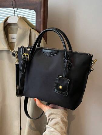 New Fashion Double Handle Solid Color Nylon Waterproof Fabric Large Capacity Portable Tote Bag Shoulder Bag Suitable For Short Trips And Outings Lightweight Crossbody Bag